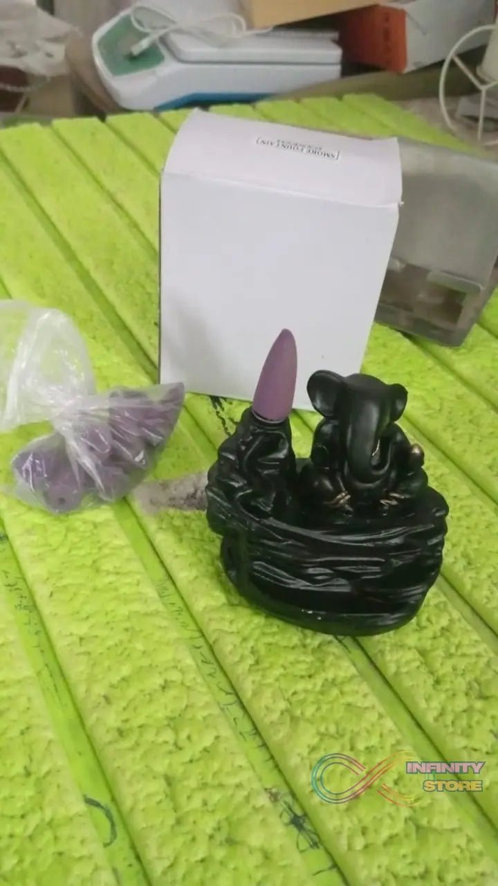 Smoke Fountain Ganesha Idol Decoration Items with 8 Pc Backflow Incense Cones Sticks (1 pc) - infinityexculsivestore.com