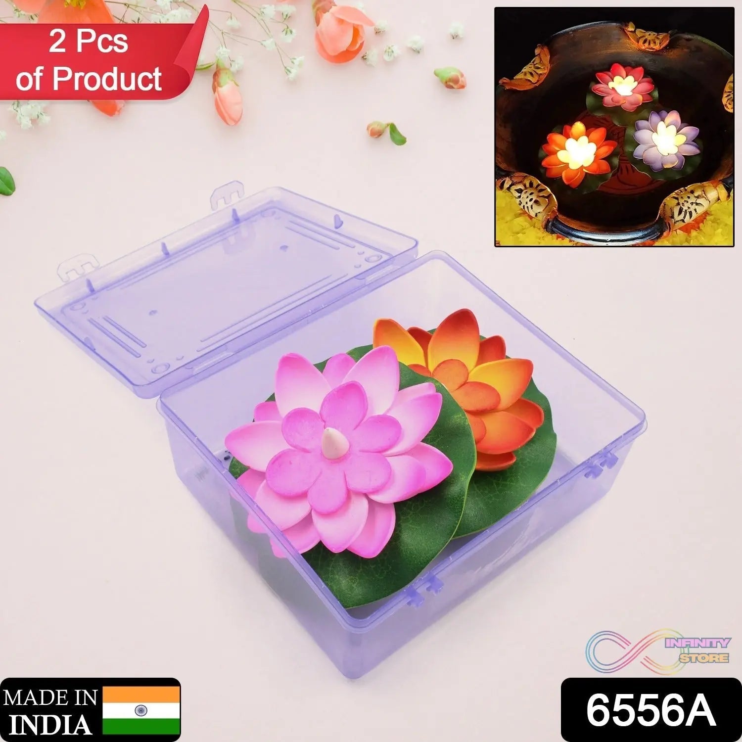 Smokeless LED Lotus Candles (2 Pc): Indoor/Outdoor Décor - infinityexculsivestore.com