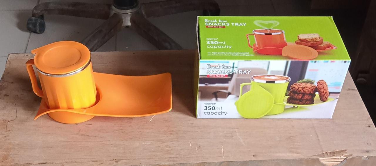 Snack Tray with 350ml Steel Cup for Kids & Home Use - infinityexculsivestore.com