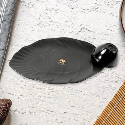 Hello Sweet Round Ceramic Snacks Bowl With Plastic Leaf shape Serving platter Portable, Lightweight Breakfast, Serving Bowl | Ideal for Rice, Pasta, Desserts Home & Kitchen Serving Bowl & platter (7 Pcs set) - infinityexculsivestore.com