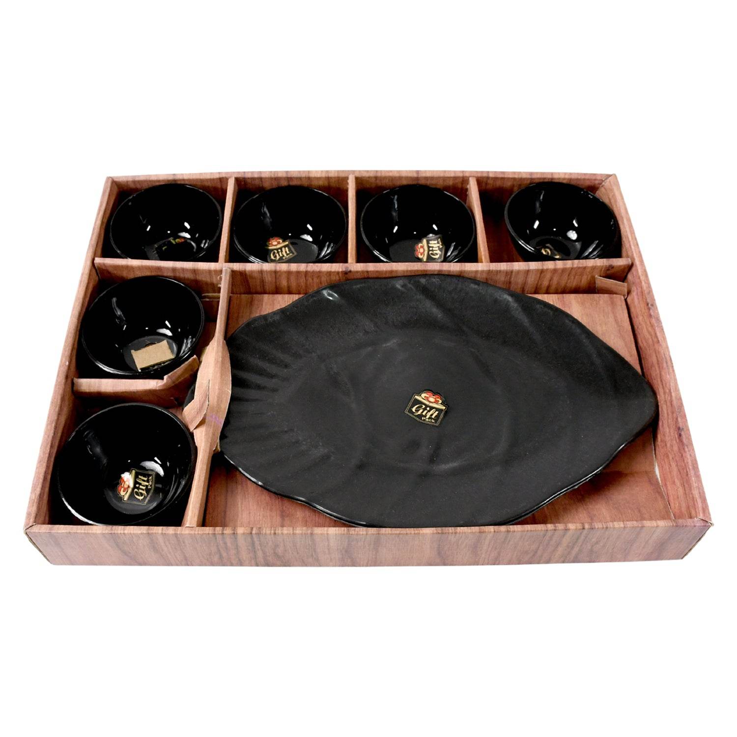 Hello Sweet Round Ceramic Snacks Bowl With Plastic Leaf shape Serving platter Portable, Lightweight Breakfast, Serving Bowl | Ideal for Rice, Pasta, Desserts Home & Kitchen Serving Bowl & platter (7 Pcs set) - infinityexculsivestore.com