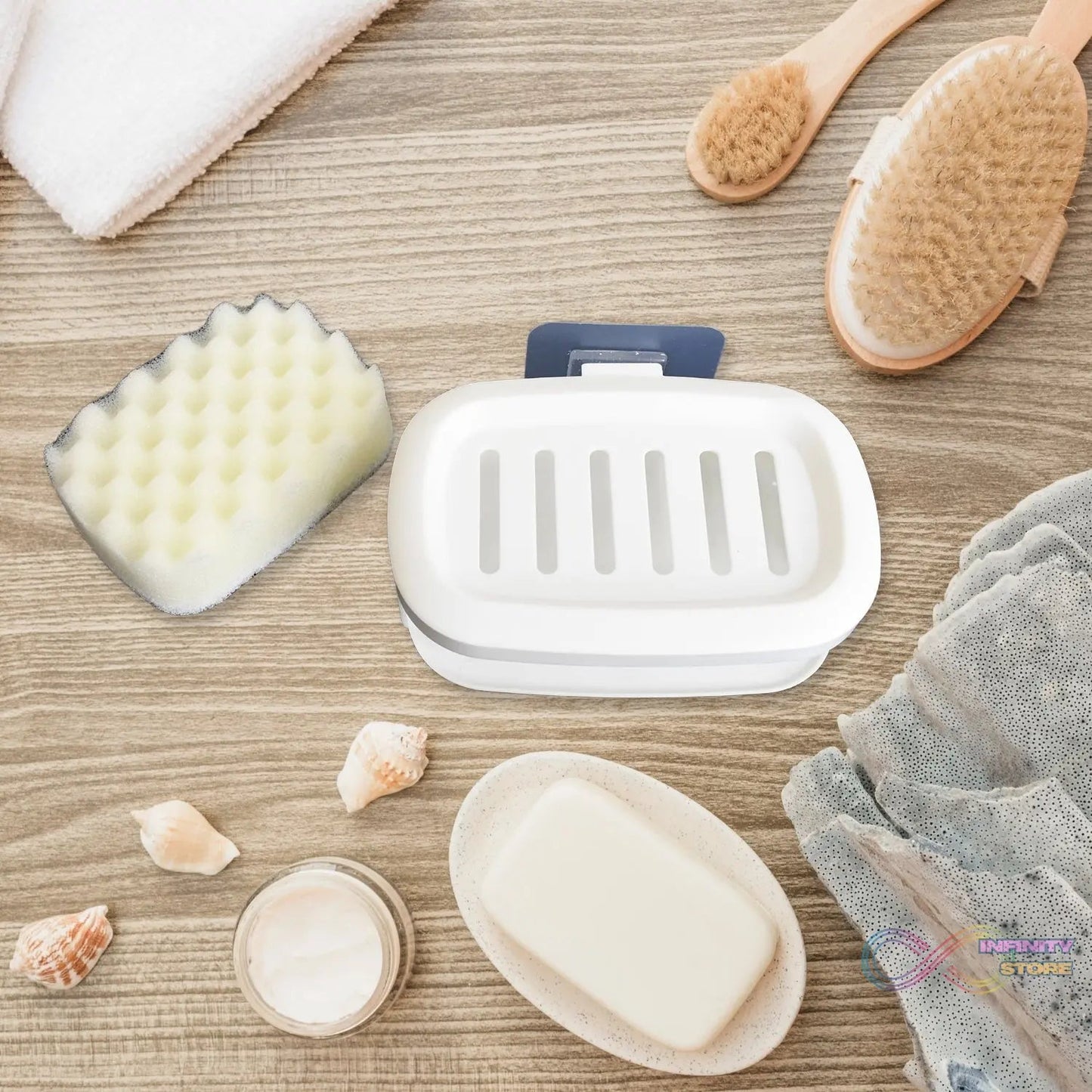 Soap Box With Sponge Dual - use Soap Holder (2 Pc Set / With Adhesive Hook) - infinityexculsivestore.com