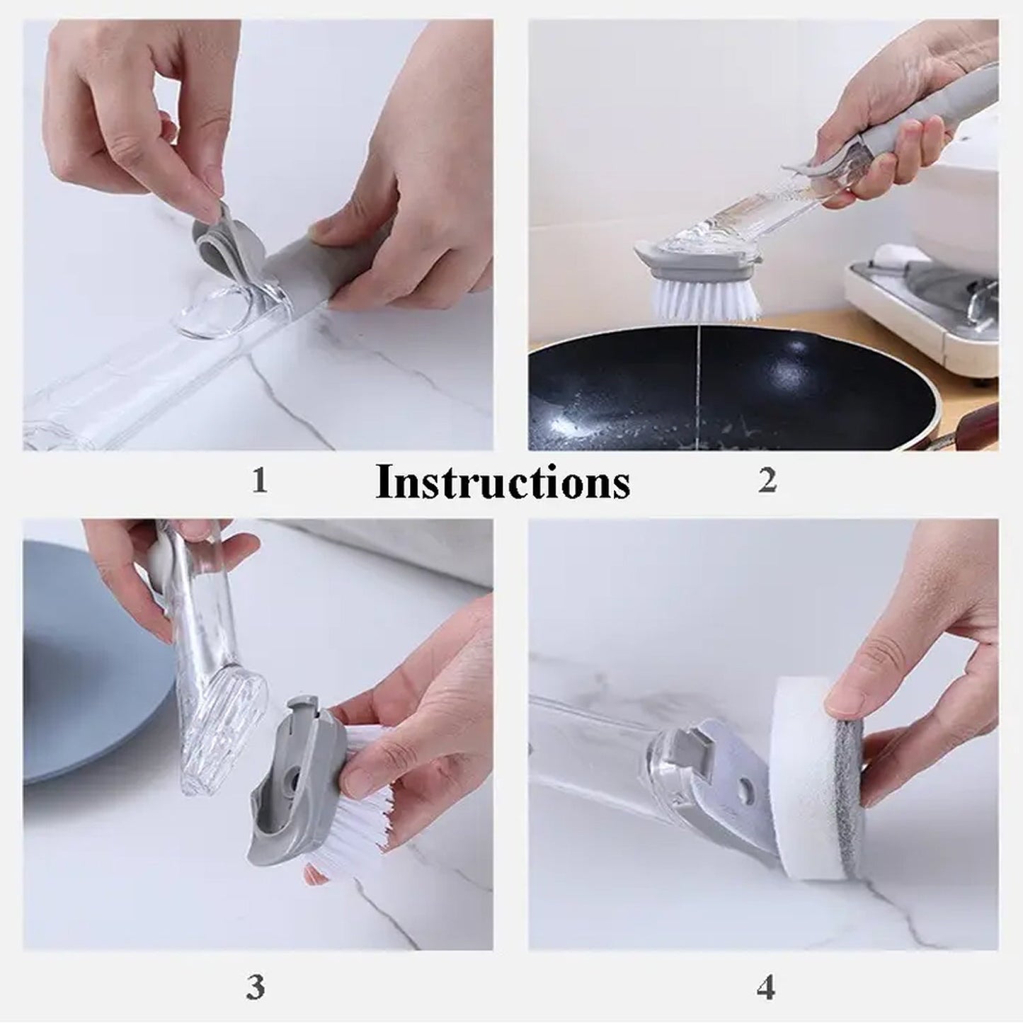 Mix Color Dish Scrubber with Soap Dispenser, Soap Dispensing Dish Brush Set, Dishwashing Brushes Kitchen Scrub Dish Wand for Dishes Sink Pot Pan Cleaning and Washing,1 Handle,3Refill Replacement Head - infinityexculsivestore.com