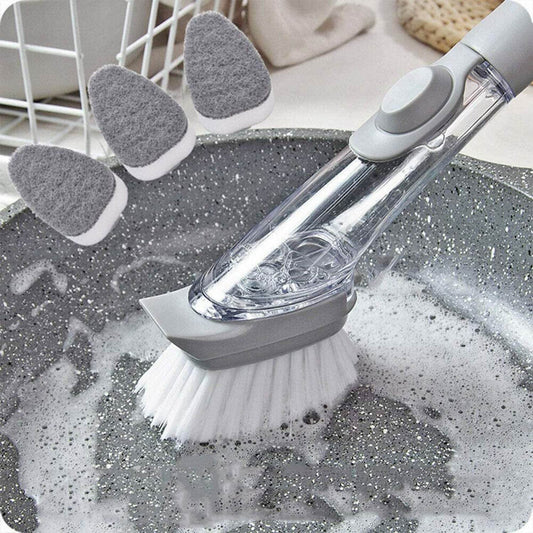 Dish Scrubber with Soap Dispenser, Soap Dispensing Dish Brush Set, Dishwashing Brushes Kitchen Scrub Dish Wand for Dishes Sink Pot Pan Cleaning and Washing,1 Handle,3Refill Replacement Head - infinityexculsivestore.com