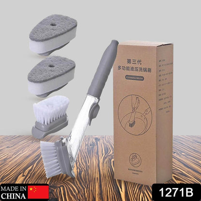 Dish Scrubber with Soap Dispenser, Soap Dispensing Dish Brush Set, Dishwashing Brushes Kitchen Scrub Dish Wand for Dishes Sink Pot Pan Cleaning and Washing,1 Handle,3Refill Replacement Head - infinityexculsivestore.com
