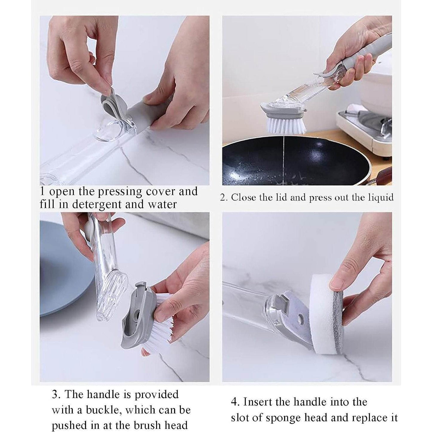 Dish Scrubber with Soap Dispenser, Soap Dispensing Dish Brush Set, Dishwashing Brushes Kitchen Scrub Dish Wand for Dishes Sink Pot Pan Cleaning and Washing,1 Handle,3Refill Replacement Head - infinityexculsivestore.com