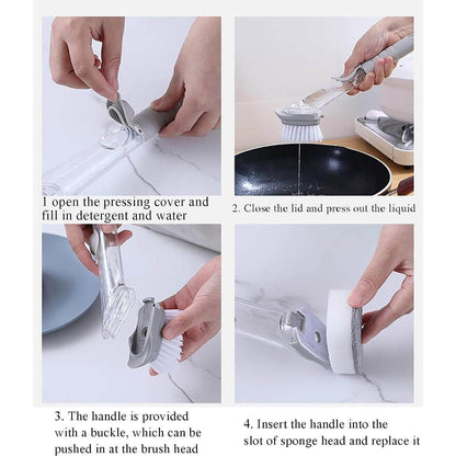 Dish Scrubber with Soap Dispenser, Soap Dispensing Dish Brush Set, Dishwashing Brushes Kitchen Scrub Dish Wand for Dishes Sink Pot Pan Cleaning and Washing,1 Handle,3Refill Replacement Head - infinityexculsivestore.com