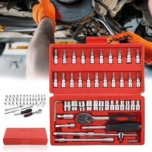 Socket 1 / 4 Inch Combination Repair Tool Kit (Red, 46 pcs) - infinityexculsivestore.com