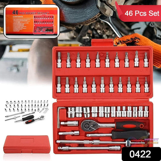 Socket 1 / 4 Inch Combination Repair Tool Kit (Red, 46 pcs) - infinityexculsivestore.com