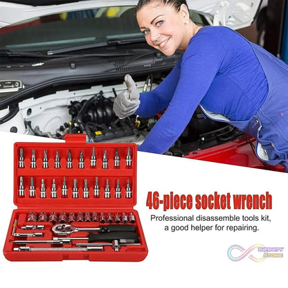 Socket 1 / 4 Inch Combination Repair Tool Kit (Red, 46 pcs) - infinityexculsivestore.com
