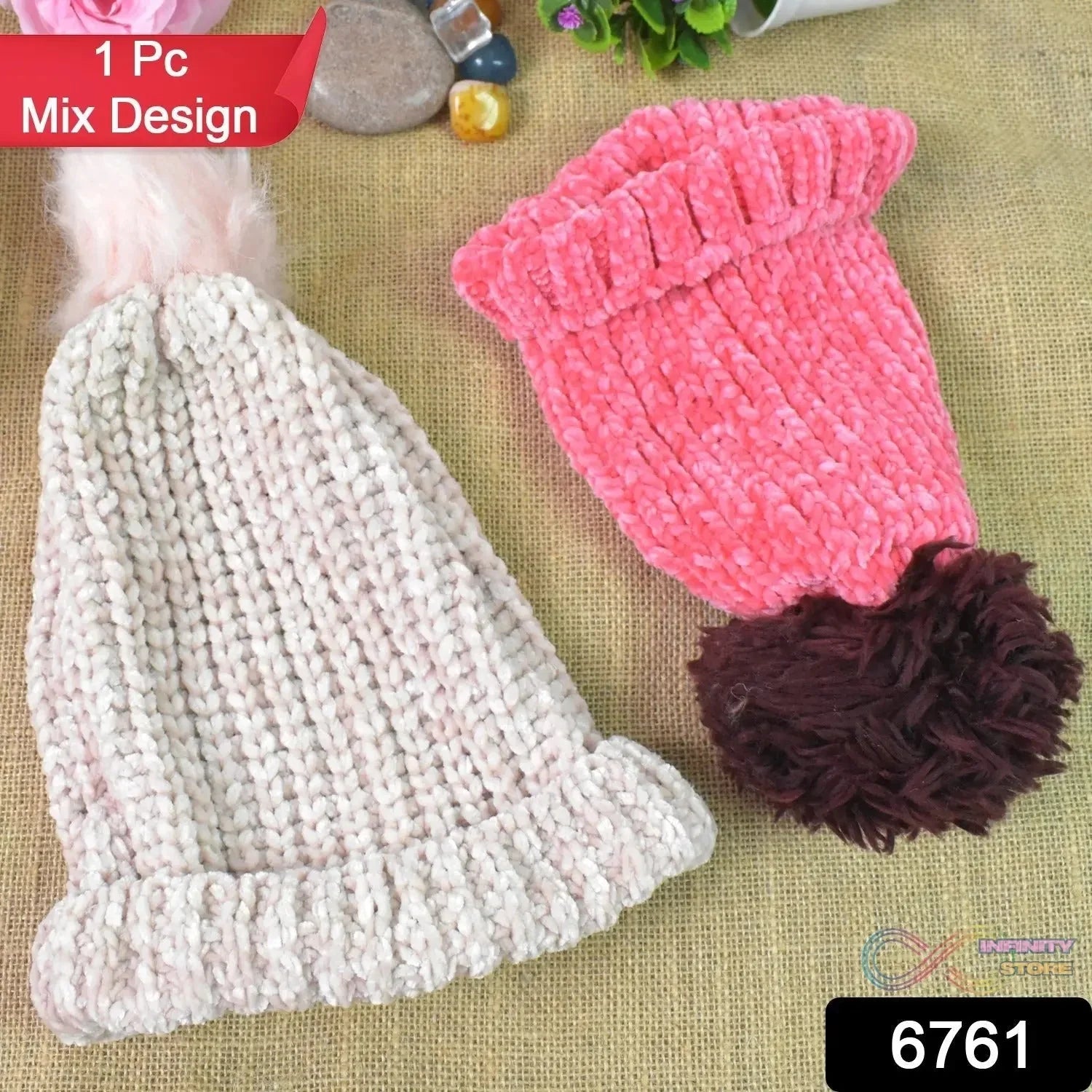 Soft Winter Cap, Woolen Inside Fur Beanie Cap (1 Pc / Mix Design & Color) - infinityexculsivestore.com