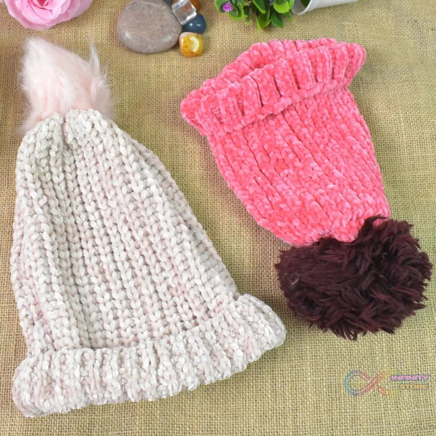 Soft Winter Cap, Woolen Inside Fur Beanie Cap (1 Pc / Mix Design & Color) - infinityexculsivestore.com