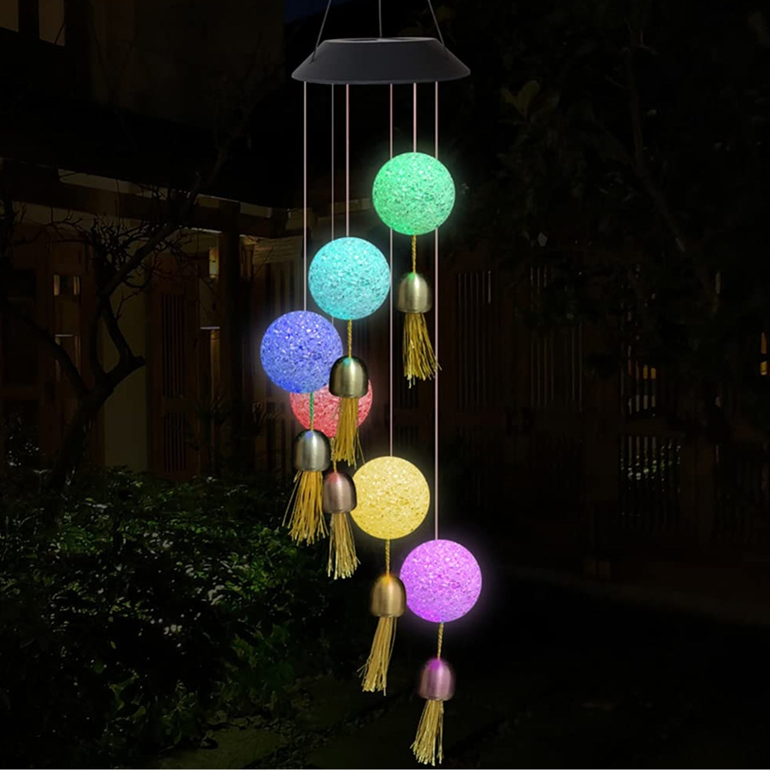 Solar Crystal Ball Wind Chime, Color Changing Solar Powered LED Hanging Wind Chime Light Mobile for Patio Yard Garden Home Outdoor Night Decor, Gifts - infinityexculsivestore.com