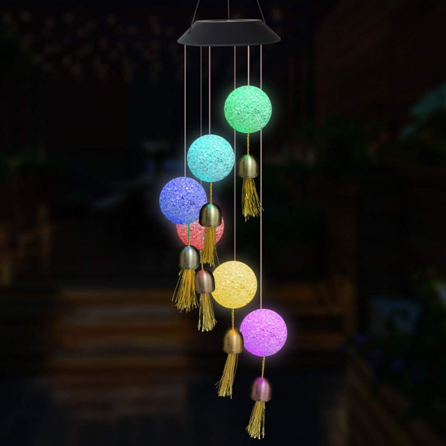 Solar Crystal Ball Wind Chime, Color Changing Solar Powered LED Hanging Wind Chime Light Mobile for Patio Yard Garden Home Outdoor Night Decor, Gifts - infinityexculsivestore.com