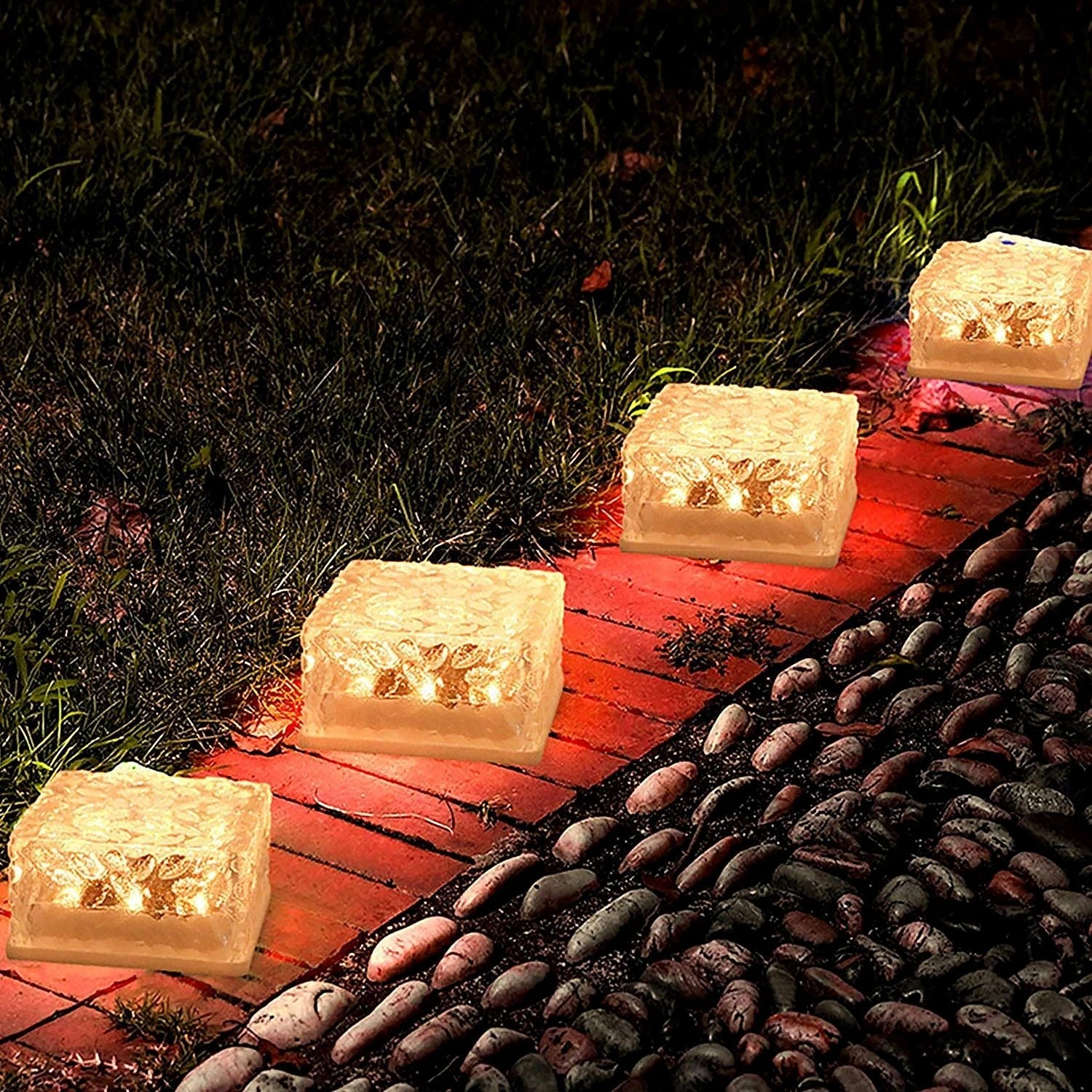 Solar Ice Cube Shaped Garden Light, Ice Cube Shaped Garden Warm Light Outdoor Solar Garden Decorative Lights for Walkway Pathway Backyard Christmas Decoration Parties - infinityexculsivestore.com
