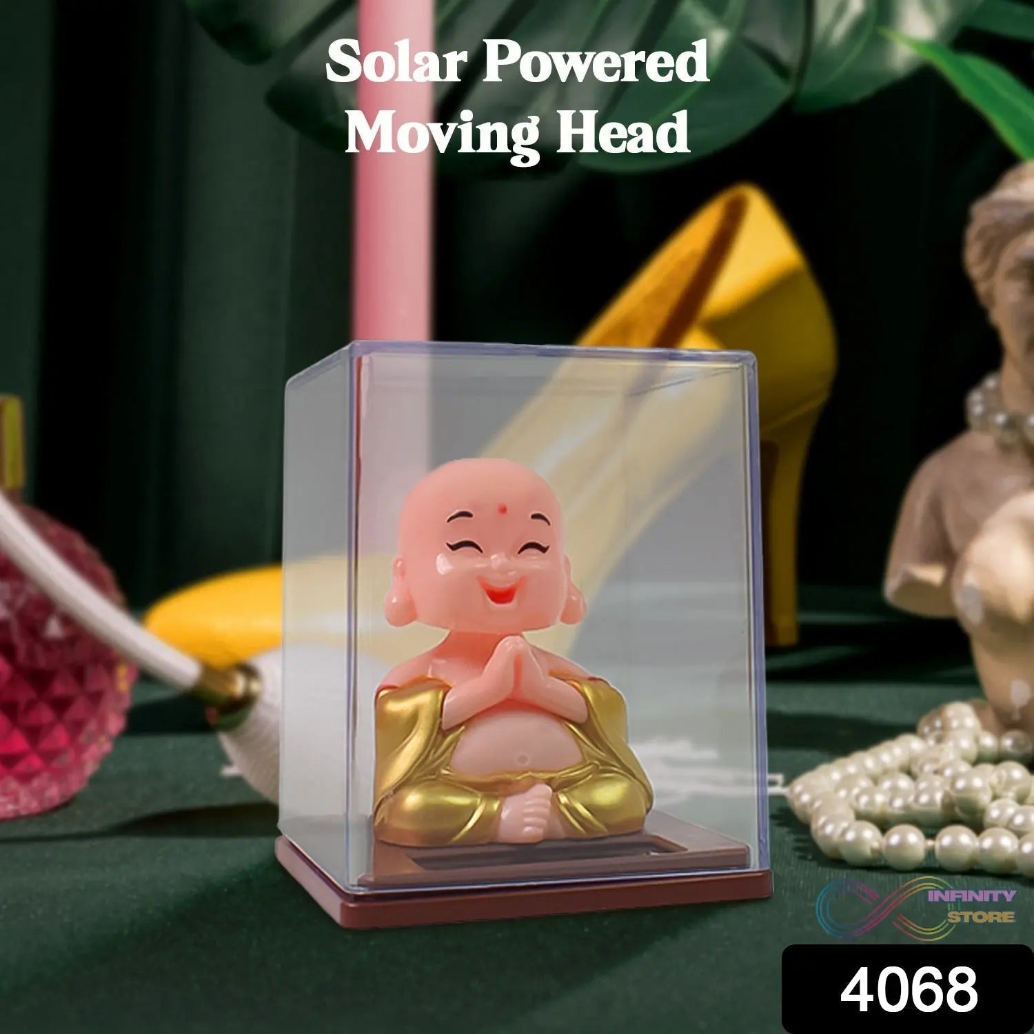 Solar Power Moving Head Buddha Statue Car Ornament (1 Pc / Mix Color) - infinityexculsivestore.com