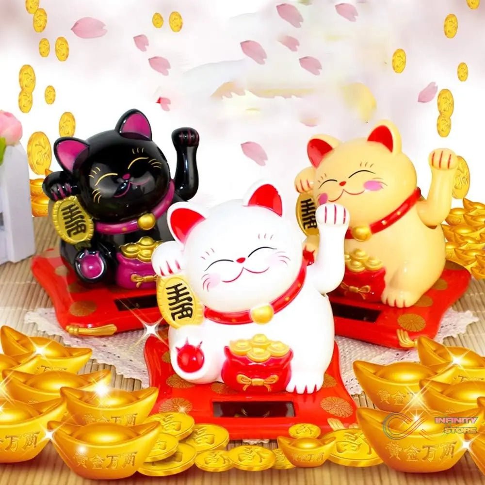 Solar Powered Happy Cat Beautiful with Arm Waves Wealth Cat (1 Pc / Mix Color) - infinityexculsivestore.com