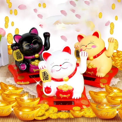 Solar Powered Happy Cat Beautiful with Arm Waves Wealth Cat (1 Pc / Mix Color) - infinityexculsivestore.com