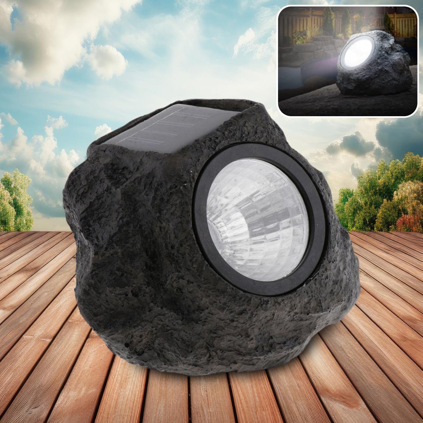 Solar Powered LED Rock Light Solar Powered LED Spotlight Faux Stone for Pathway Landscape Garden Outdoor Patio Yard (1 Pc) - infinityexculsivestore.com