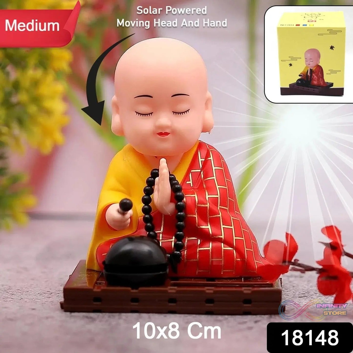 Solar Powered Sitting Buddha Statue, Moving Head and Hand (1 Pc / Medium) - infinityexculsivestore.com