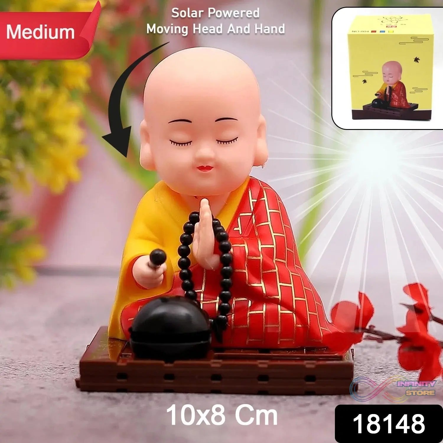 Solar Powered Sitting Buddha Statue, Moving Head and Hand (1 Pc / Medium) - infinityexculsivestore.com