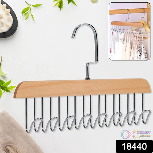 Space Saving 8 Hooks Wooden Hangers (1 Pc) - infinityexculsivestore.com