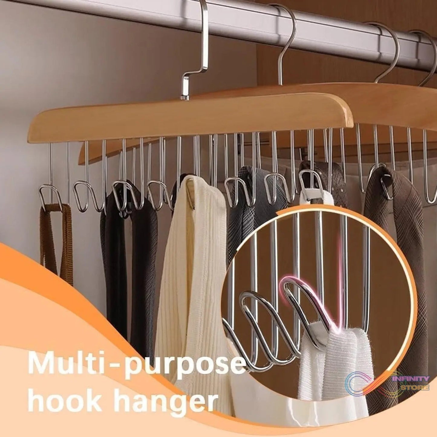 Space Saving 8 Hooks Wooden Hangers (1 Pc) - infinityexculsivestore.com