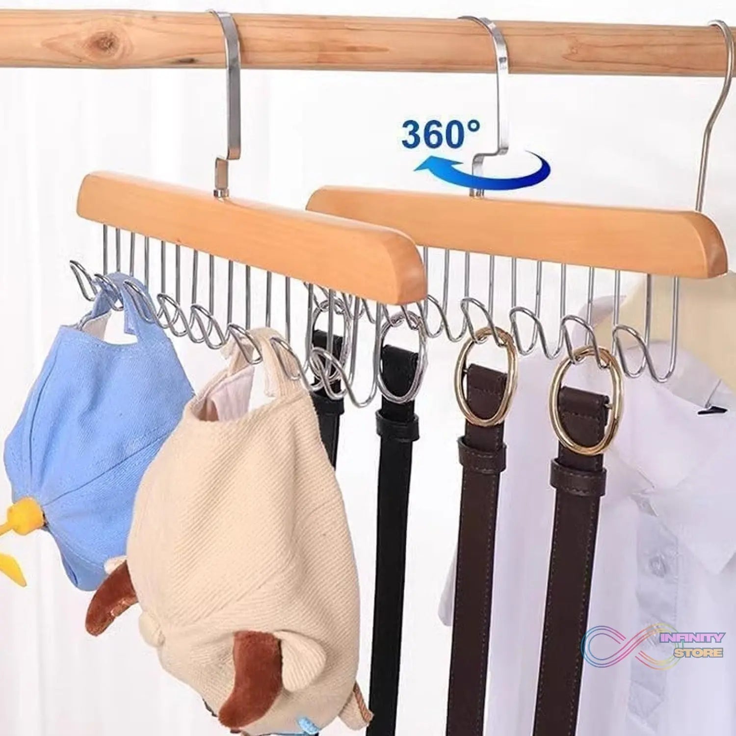 Space Saving 8 Hooks Wooden Hangers (1 Pc) - infinityexculsivestore.com