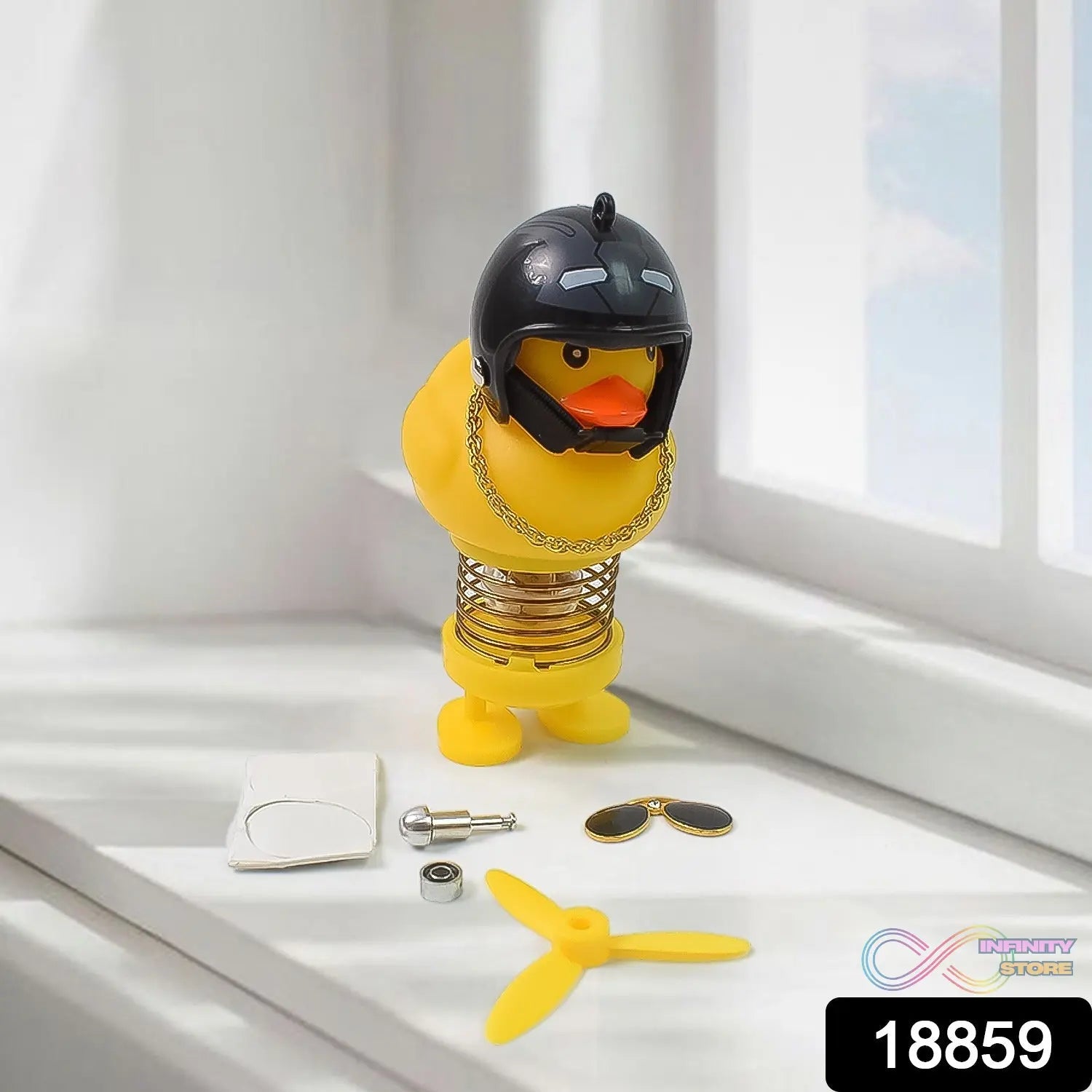 Spring Doll Dance Toy Duck Car Bicycle Bell with Propeller Helmet (1 Pc / Mix Design) - infinityexculsivestore.com