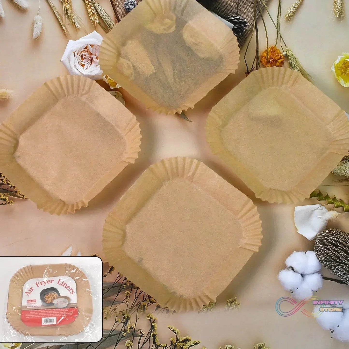 Square Air Fryer Disposable Paper Liner (50 Pcs Set / 160mmx45mm) - infinityexculsivestore.com