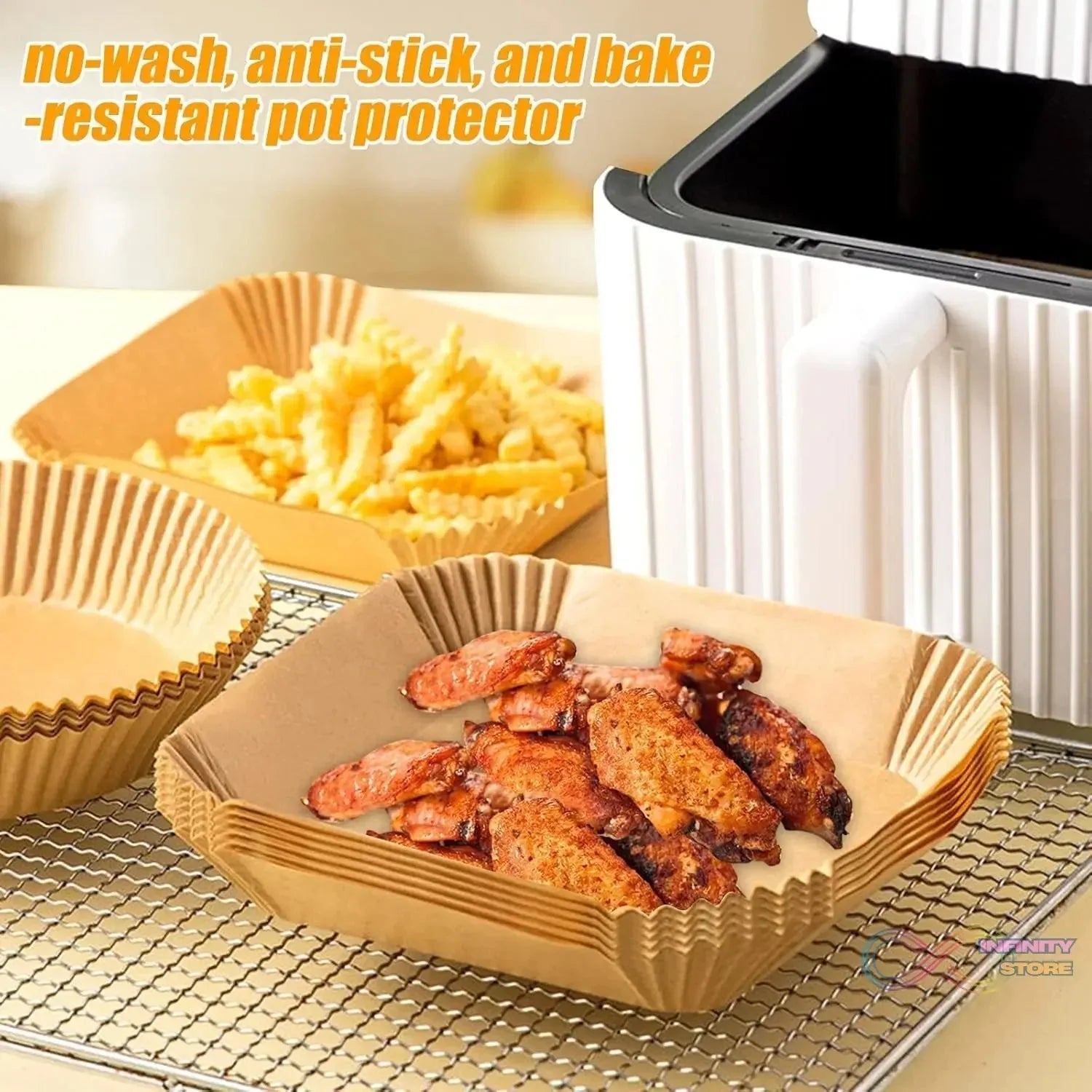 Square Air Fryer Disposable Paper Liner (50 Pcs Set / 160mmx45mm) - infinityexculsivestore.com