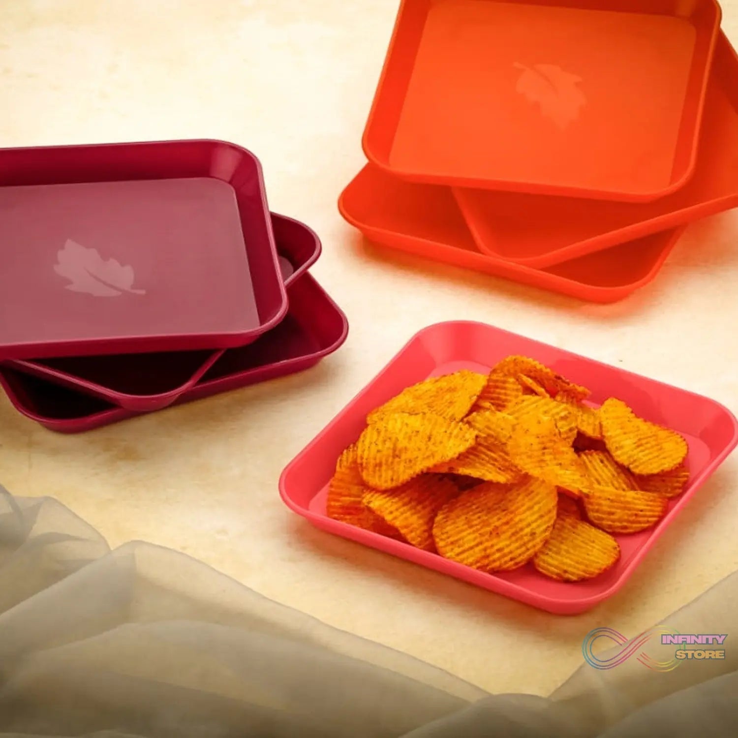 Square Plastic Dinner Plate Set (Set of 6 Pcs) Colorful Snacks / Breakfast Plate - infinityexculsivestore.com