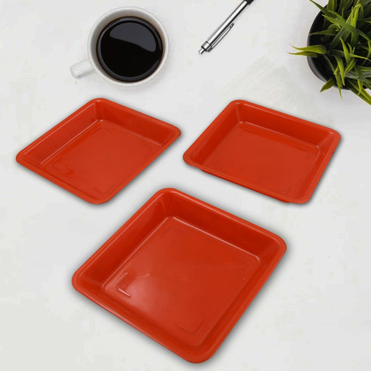 Square Plastic Halwa Dinner Plate Snacks / Breakfast, Restaurant Serving Trays Home School Coffee Hotel Kitchen Office (3 Pcs Set) - infinityexculsivestore.com