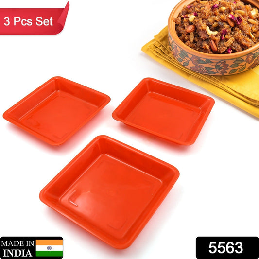 Square Plastic Halwa Dinner Plate Snacks / Breakfast, Restaurant Serving Trays Home School Coffee Hotel Kitchen Office (3 Pcs Set) - infinityexculsivestore.com