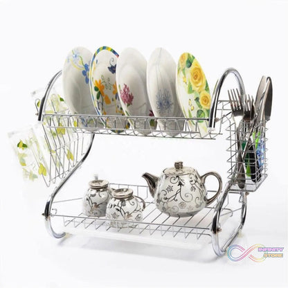 Stainless steel kitchen rack with 2 layers for organizing plates and cutlery