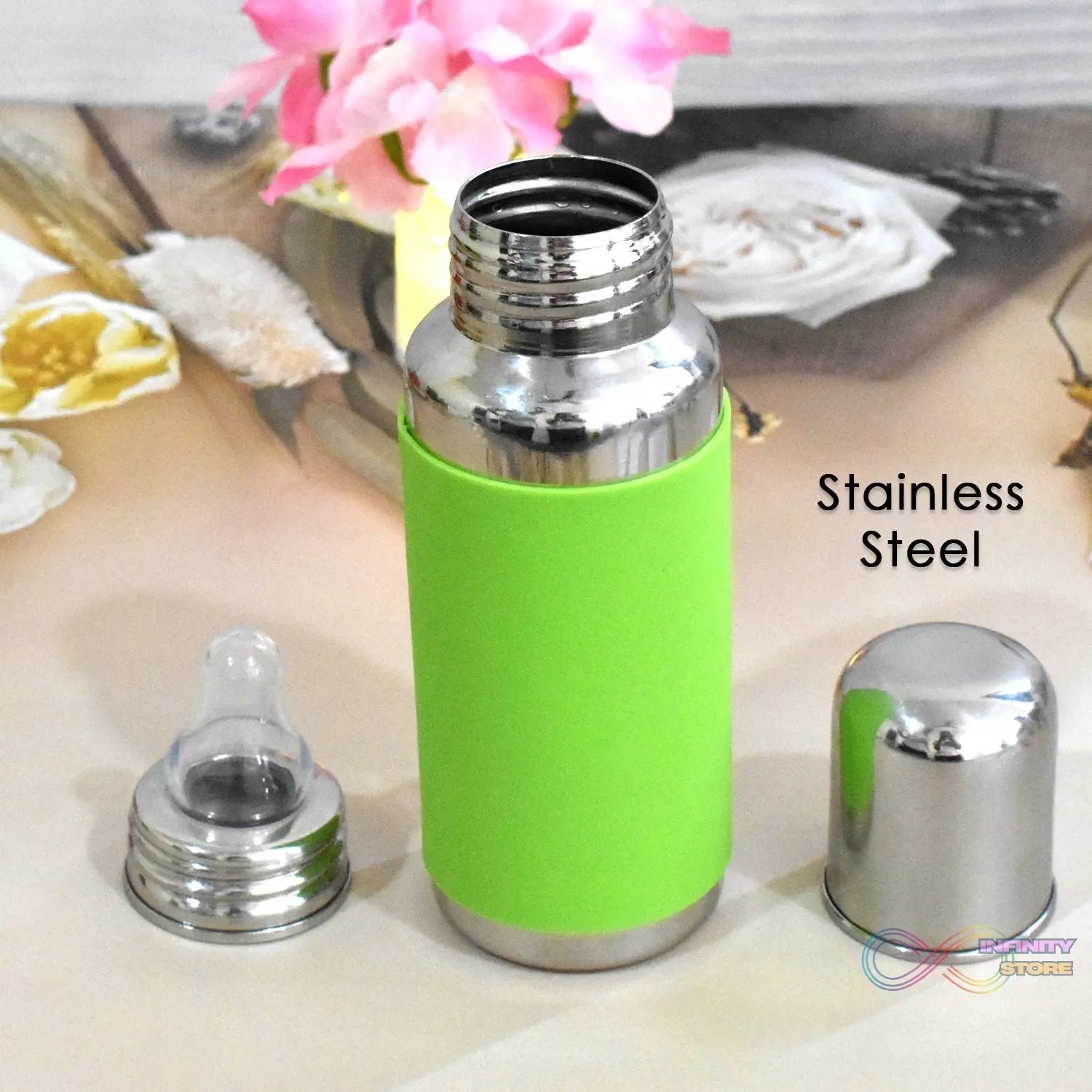 Stainless Steel Baby Feeding Bottle, Milk Feeding Bottle With Silicove Grip Cover (250 ML) - infinityexculsivestore.com