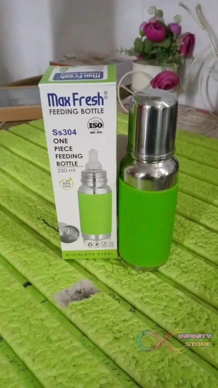 Stainless Steel Baby Feeding Bottle, Milk Feeding Bottle With Silicove Grip Cover (250 ML) - infinityexculsivestore.com