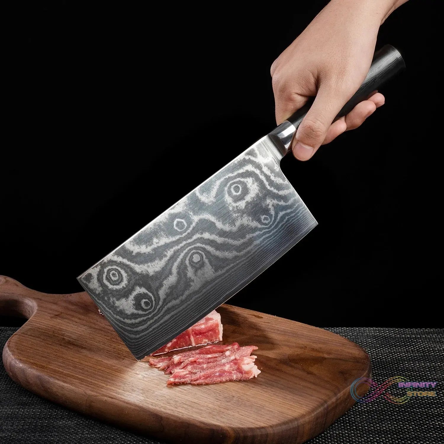 Stainless Steel Chef Damascus Cleaver Vegetable Knife with Plastic Handle & Cover, Multipurpose Use for Kitchen or Restaurant (12 Inch) - infinityexculsivestore.com