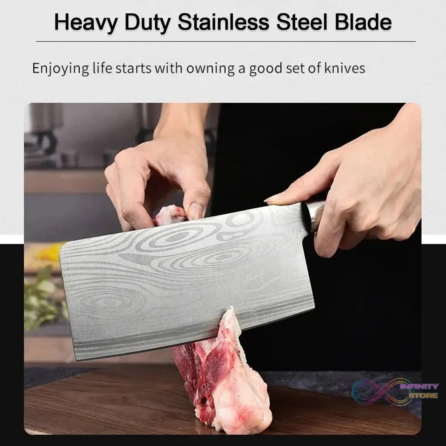 Stainless Steel Chef Damascus Cleaver Vegetable Knife with Plastic Handle & Cover, Multipurpose Use for Kitchen or Restaurant (12 Inch) - infinityexculsivestore.com