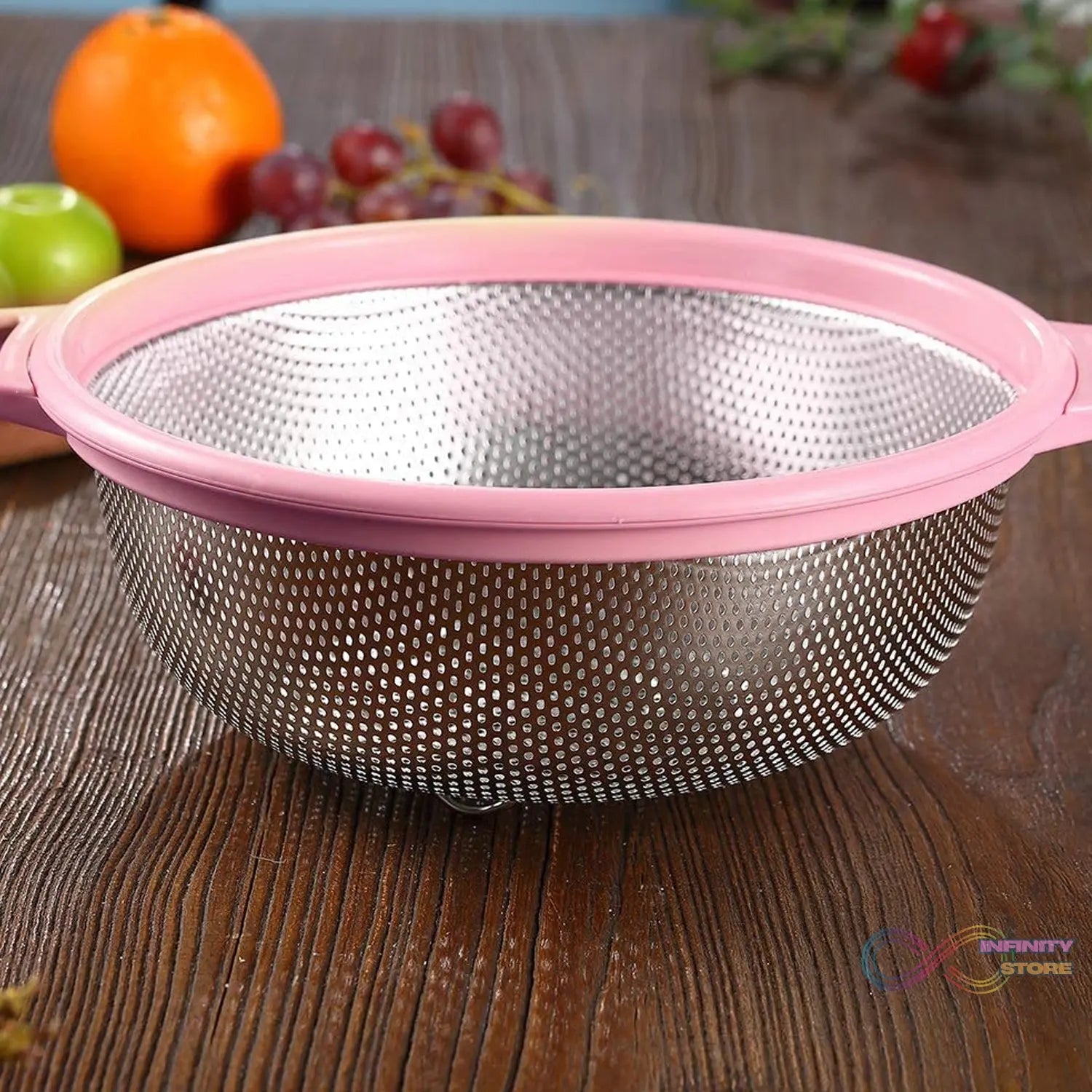 Stainless Steel Colander with Handle, Large Metal Green Strainer for Pasta, Spaghetti, Berry, Veggies, Fruits, Kitchen Food Colander, Dishwasher Safe - infinityexculsivestore.com