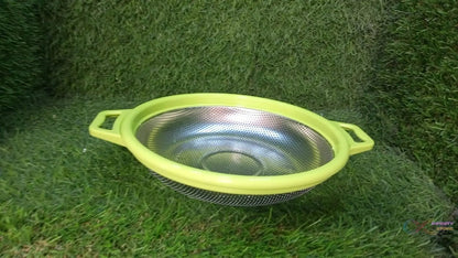 Stainless Steel Colander with Handle, Large Metal Green Strainer for Pasta, Spaghetti, Berry, Veggies, Fruits, Kitchen Food Colander, Dishwasher Safe - infinityexculsivestore.com