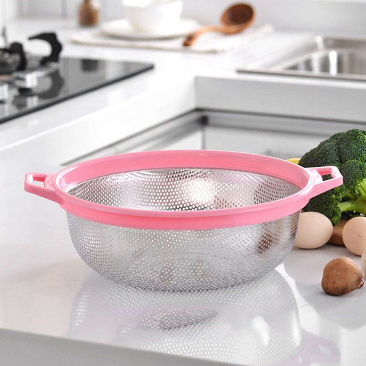 Stainless Steel Colander with Handle - Large Metal Mesh Basket Strainer (1 pc) - infinityexculsivestore.com
