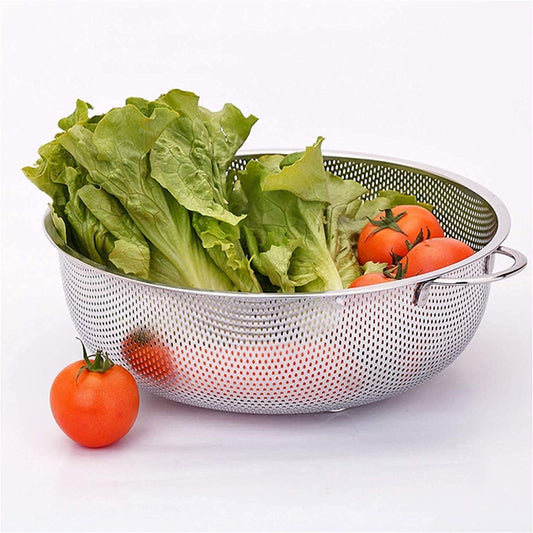 Stainless Steel Colander with Handle, Large Metal Mesh Basket Strainer for Pasta, Spaghetti, Berry, Veggies, Fruits, Kitchen Food Colander, Safe (1 pc / 25.5 cm) - infinityexculsivestore.com