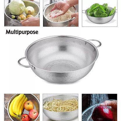 Stainless Steel Colander with Handle, Large Metal Mesh Basket Strainer for Pasta, Spaghetti, Berry, Veggies, Fruits, Kitchen Food Colander, Safe (1 pc / 25.5 cm) - infinityexculsivestore.com