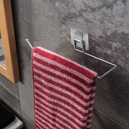 Stainless Steel Drill Free Self - Adhesive Paper Roll Holder Tissue Paper Stand Towel Bar Hanger Kitchen Towel Holder for Kitchen Bathroom Toilet (Pack of 1) - infinityexculsivestore.com