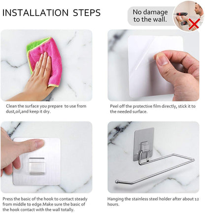 Stainless Steel Drill Free Self - Adhesive Paper Roll Holder Tissue Paper Stand Towel Bar Hanger Kitchen Towel Holder for Kitchen Bathroom Toilet (Pack of 1) - infinityexculsivestore.com