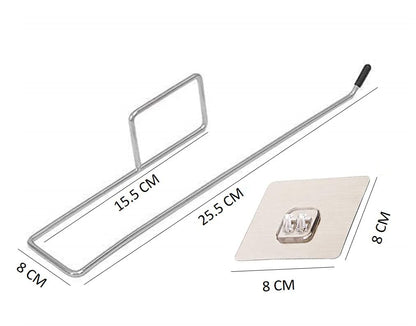 Stainless Steel Drill Free Self - Adhesive Paper Roll Holder Tissue Paper Stand Towel Bar Hanger Kitchen Towel Holder for Kitchen Bathroom Toilet (Pack of 1) - infinityexculsivestore.com