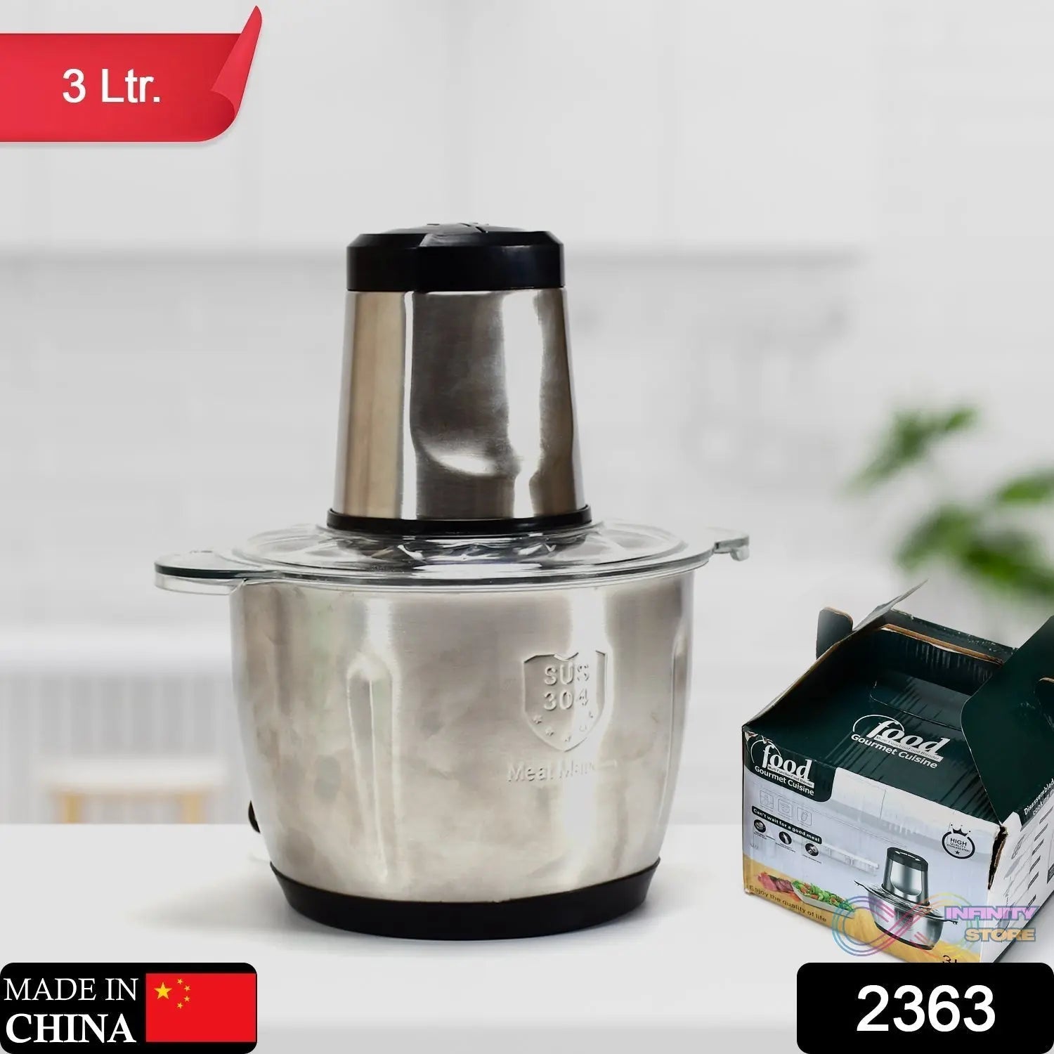 Stainless Steel Electric Meat Grinders with Bowl Heavy for Kitchen Food Chopper, Meat, Vegetables, Onion , Garlic Slicer Dicer, Fruit & Nuts Blender (3L) - infinityexculsivestore.com