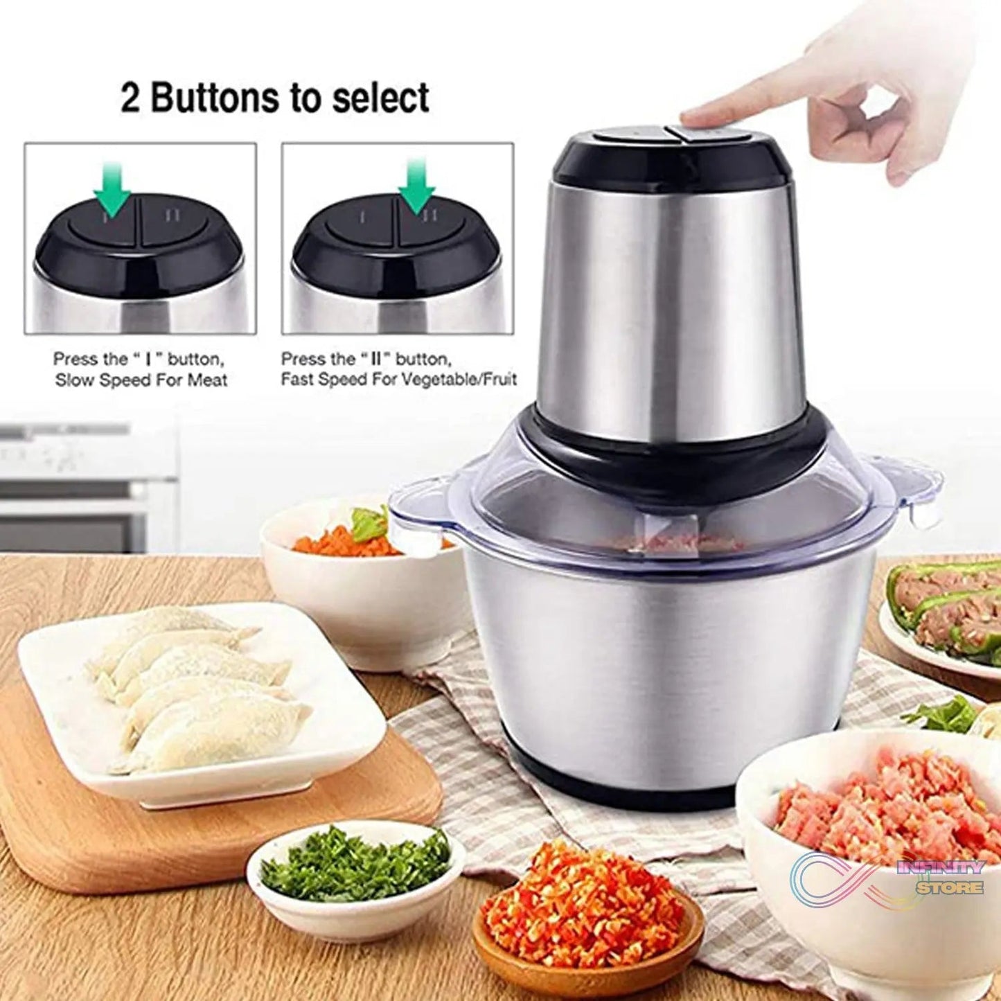 Stainless Steel Electric Meat Grinders with Bowl Heavy for Kitchen Food Chopper, Meat, Vegetables, Onion , Garlic Slicer Dicer, Fruit & Nuts Blender (3L) - infinityexculsivestore.com