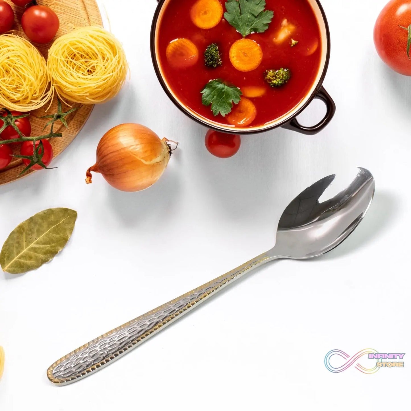 Stainless Steel Gold Bordered Textured Spoons Gold Plated Handle Set of 6 Pc - infinityexculsivestore.com